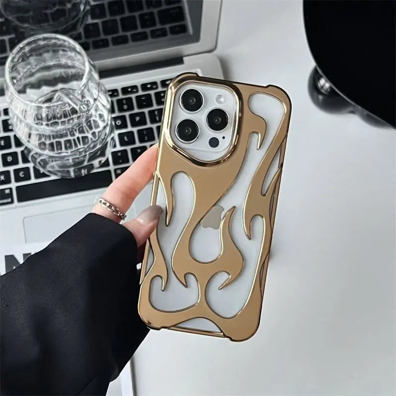 D Flame Hollow Slim Phone Case | Shockproof & Stylish for iPhone 14 PRO MAX & PLUS MODELS