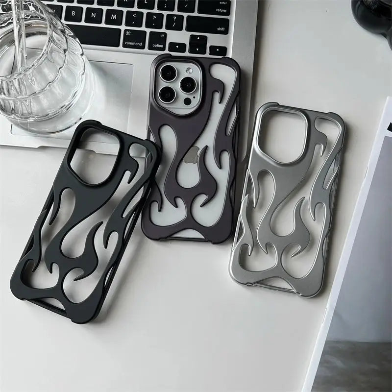 D Flame Hollow Slim Phone Case | Shockproof & Stylish for iPhone 14 PRO MAX & PLUS MODELS