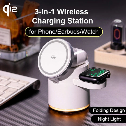 🔋 2024 New Qi2 3-in-1 Wireless Fast Charging Stand | Foldable & Compact