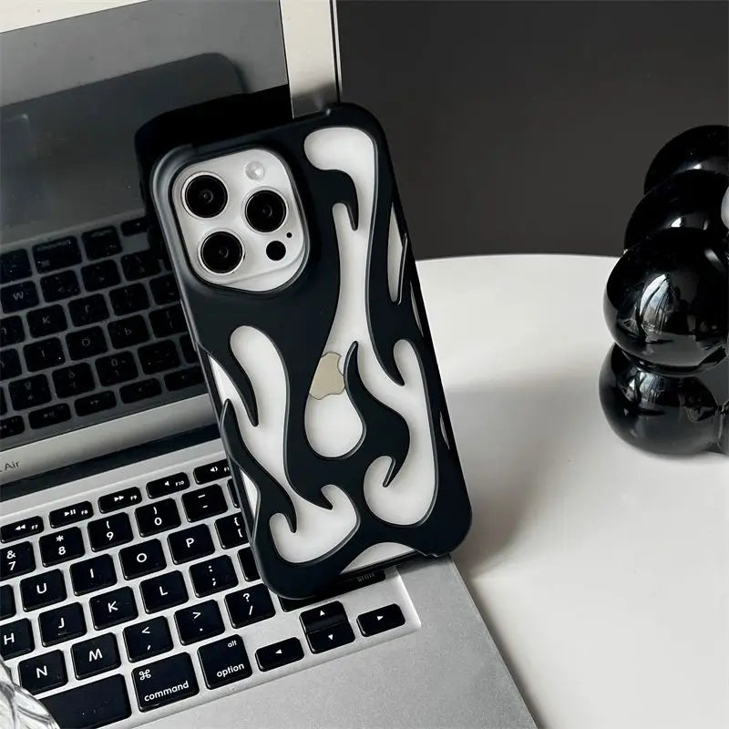 D Flame Hollow Slim Phone Case | Shockproof & Stylish for iPhone 14 PRO MAX & PLUS MODELS