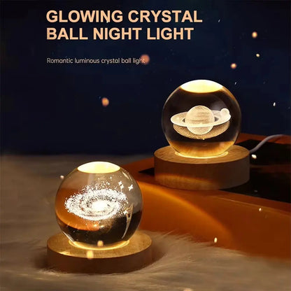 "3D Galaxy Crystal Ball Lamp – Planetary Projection Night Light with USB for Cozy Ambiance"