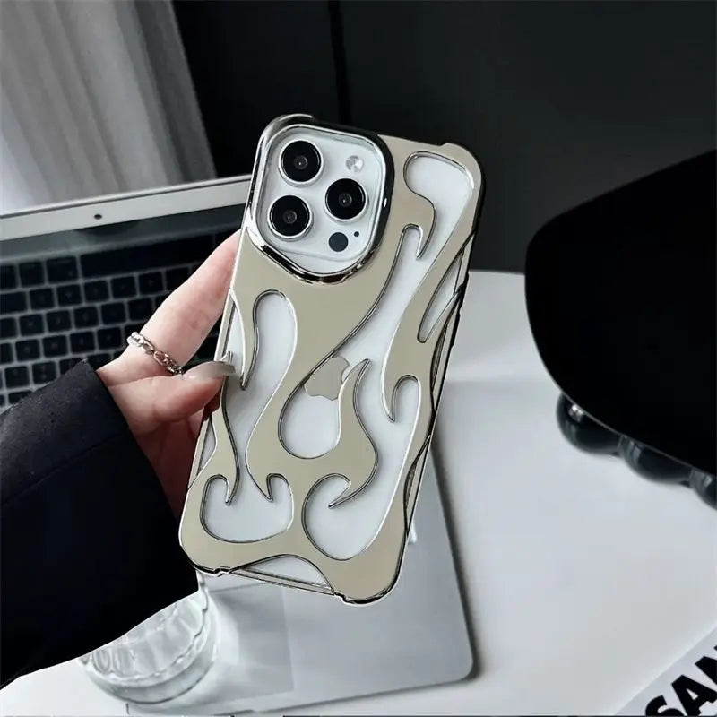 D Flame Hollow Slim Phone Case | Shockproof & Stylish for iPhone 14 PRO MAX & PLUS MODELS