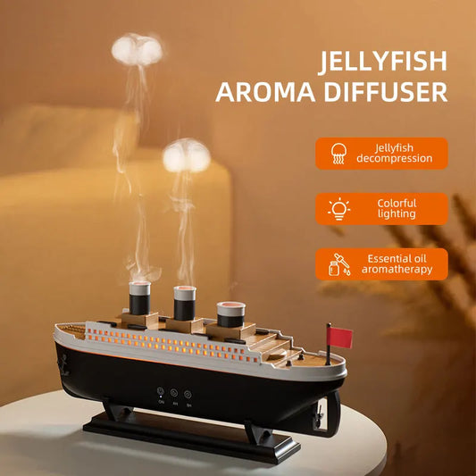 🚢 Titanic Ship 250ml Aroma Diffuser | Jellyfish Smoke Ring Humidifier